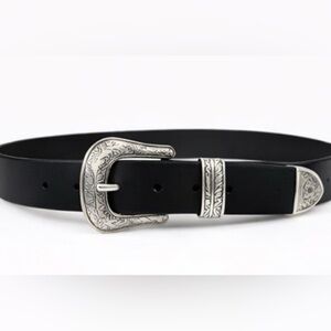 Zelikovitz Leather Belt Western Engraved Silver Buckle Tip 40 Handmade Canada